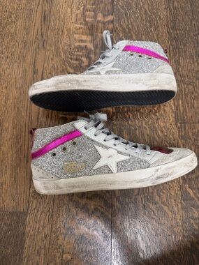 Golden goose Metallic Silver & Red High-Top Sneakers